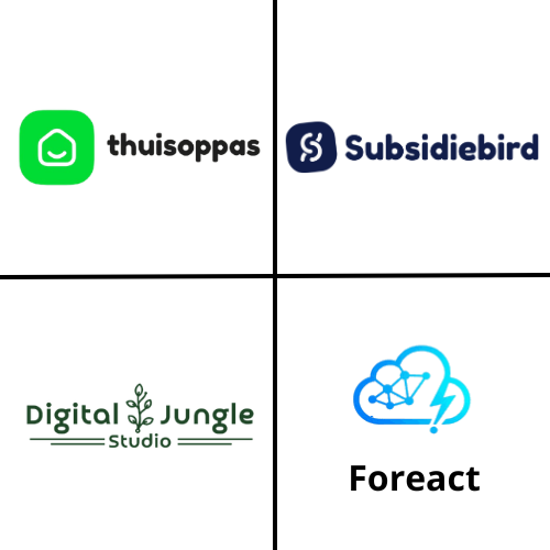 Logo's van Thuisoppas, Subsidiebird, Digital Jungle Studio en Foreact